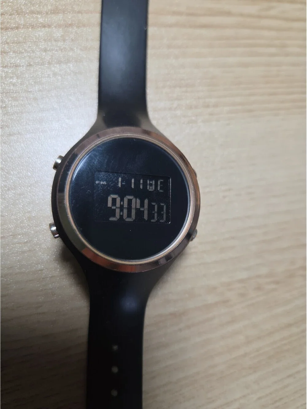Ladies Aeropostale Round Rose Gold Tone Black Poly Strap Digital Watch